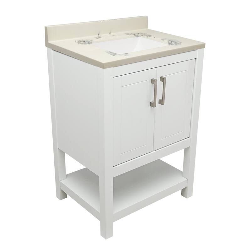 Taos 25" Bathroom Vanity with Cultured Marble Vanity Top Sink in White with White Basin