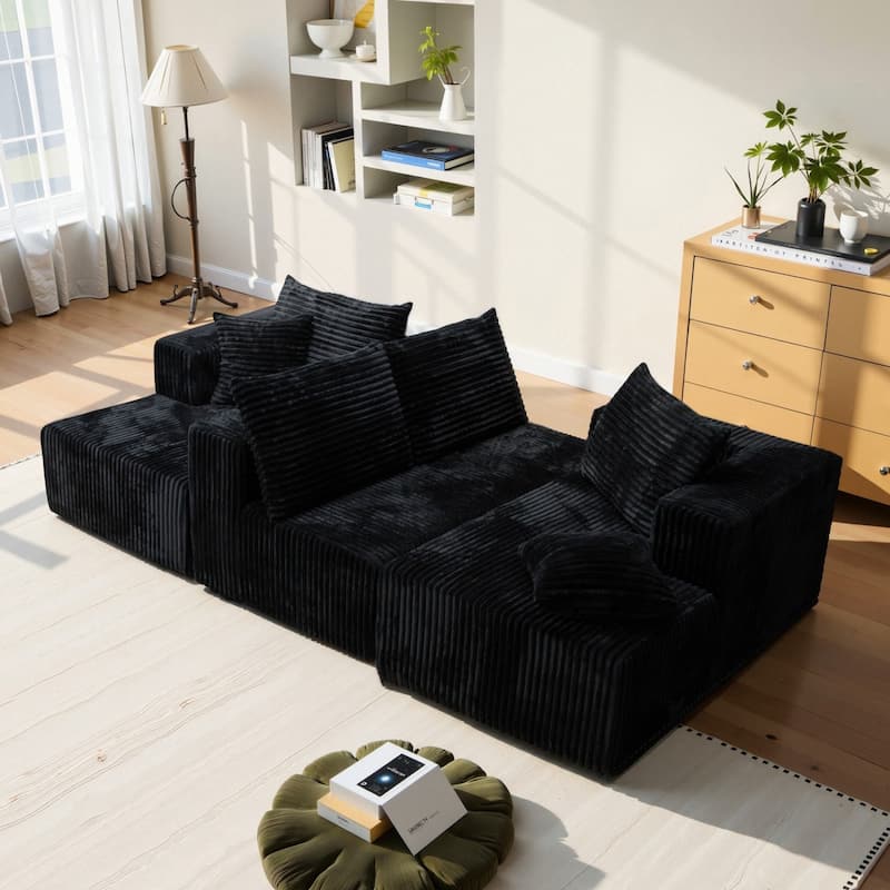 132.2" U-shaped Corduroy Sectional Sofa, No Assembly Required