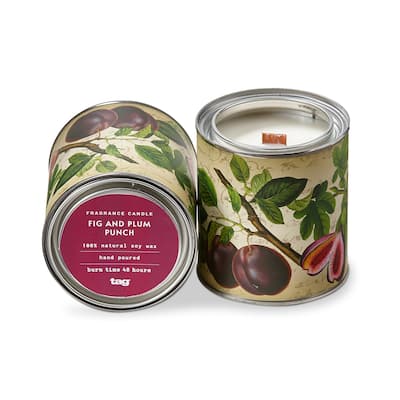 Fig + Plum Punch Candle Tin - 11oz Jar Candle, 48hr Burn Time, Fall Scent, Multicolor Wax, Perfect for Home Decor