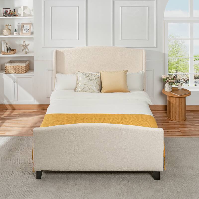 GDFStudio - Jane 49.21" High Back Upholstered Headboard Bed Frame with High Footboard