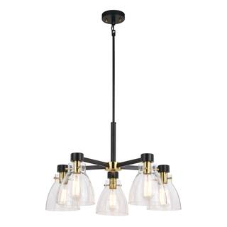 Elgin 5 Light Black and Gold Contemporary Chandelier Clear Glass - 27-in W x 16.5-in H x 27-in D