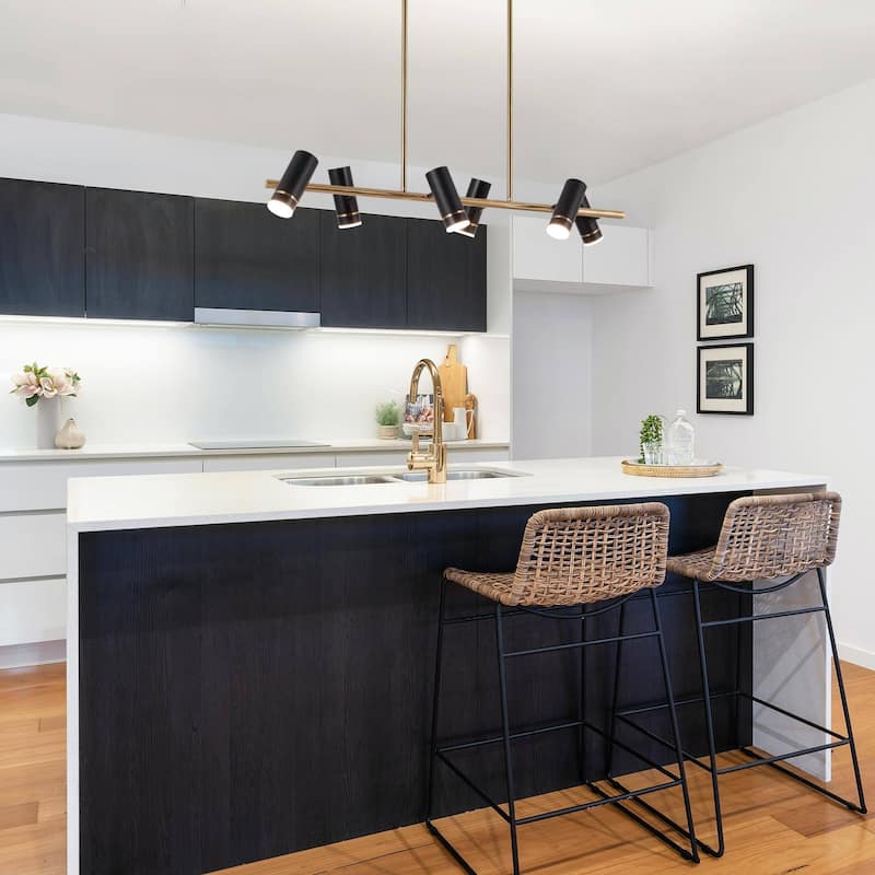 Modern 6-Light 36" LED Black Gold Large Chandelier Metal Linear Kitchen Island Lights - 36" L x 7.5" W x 10" H