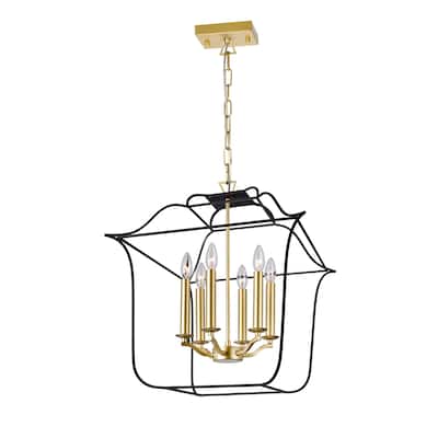 Tudor 6 Light Chandelier With Satin Gold & Black Finish - Satin Gold