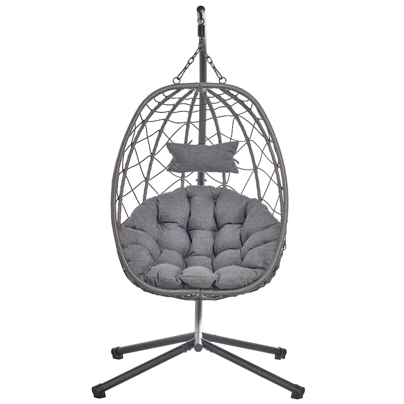 Summit Hanging Egg Swing Chair with Foldable Shell for Patio Balcony Backyard Garden Porch Home Office