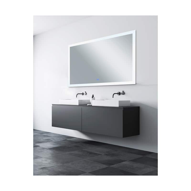 36" x 70" Abigail Matte White Rectangle LED Wall Mirror