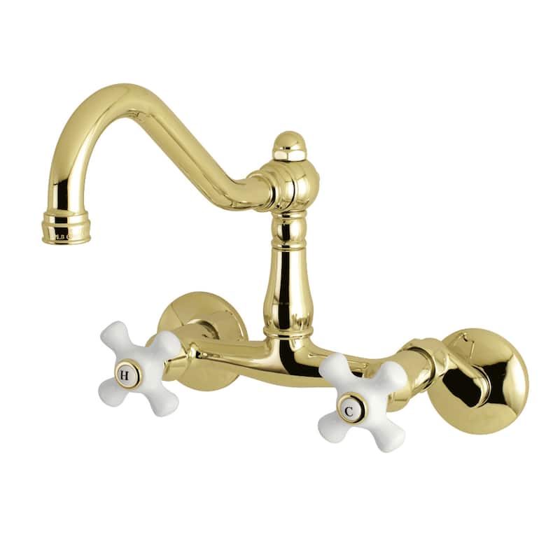 Kingston Brass Vintage 6 in. Adjustable Center Wall Mount Kitchen Faucet - Polished Brass