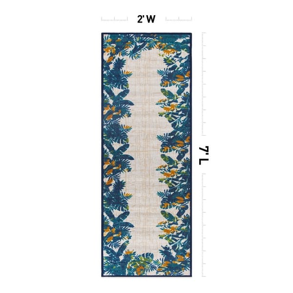 dimension image slide 5 of 6, Contemporary Floral Border Indoor/Outdoor Area Rug