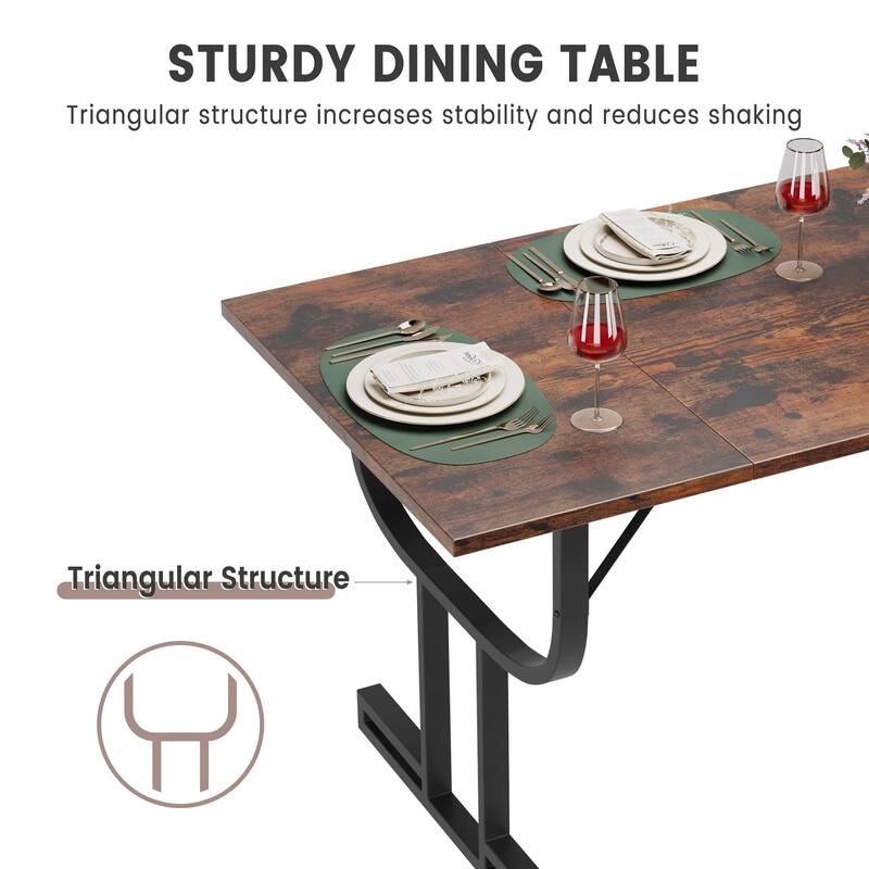 70.9 Inch Dining Table, Farmhouse Kitchen Table for 6~8 People, Kitchen & Dining Room Tables with Heavy Duty Metal Frame - black