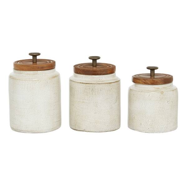 Ceramic Decorative Jars with Wood Lids - Set of 3 White - Roche River ...