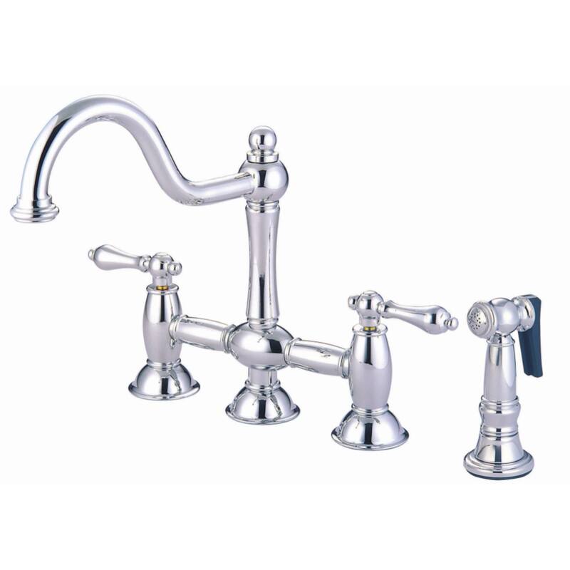 Kingston Brass Restoration Bridge Kitchen Faucet with Brass Sprayer
