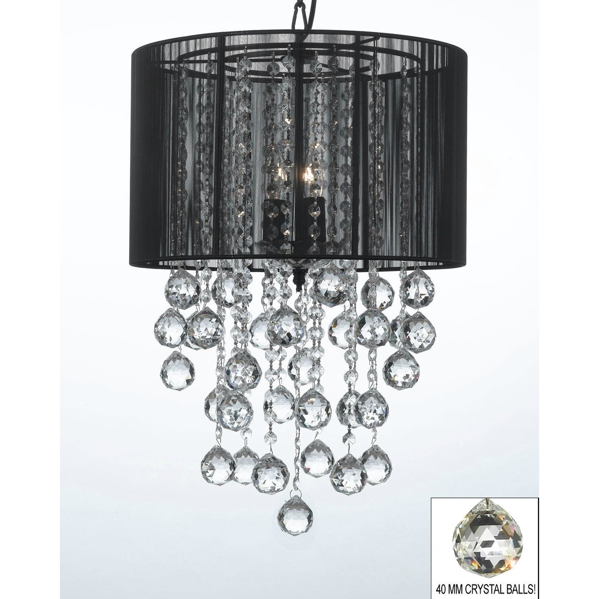 Crystal Chandelier With Large Black Shade & Crystal Balls H24 x W15 - Chandeliers For Bedrooms by Overstock.com