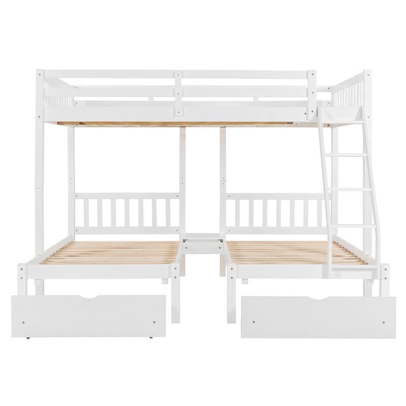 Full Over Twin & Twin Triple Bunk Bed with Drawers and Guardrails