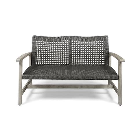 Hampton Outdoor Wood and Wicker Loveseat by Christopher Knight Home