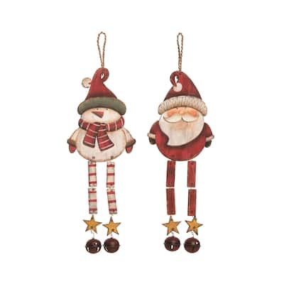 Transpac Christmas Plywood Santa & Snowman Dangler Set of 2 Christmas Home Decorations