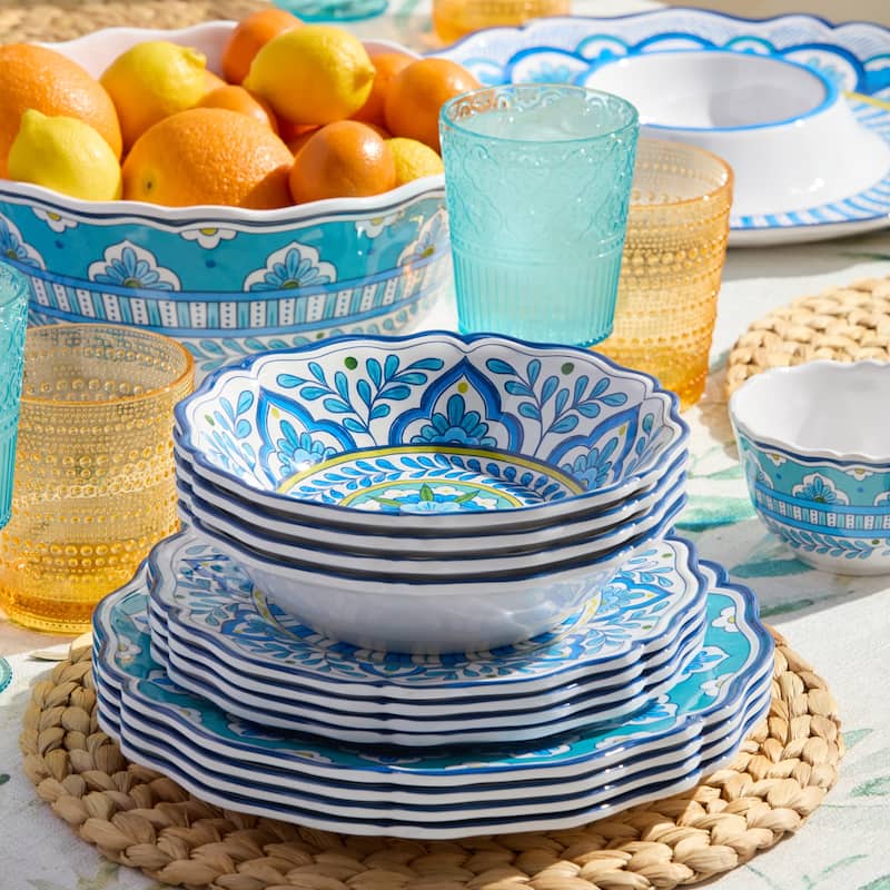 Certified International Porto Melamine 12 PIece Dinnerware Set, Service for Four - 11.00"L x 11.00"W x 0.50"H