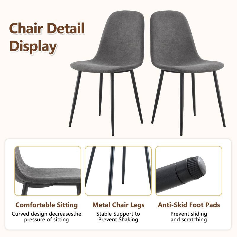 9-Piece Modern Dining Table Set, 71x35.4 Inch Wood Grain Table & 8 Linen-Cotton Dining Chairs