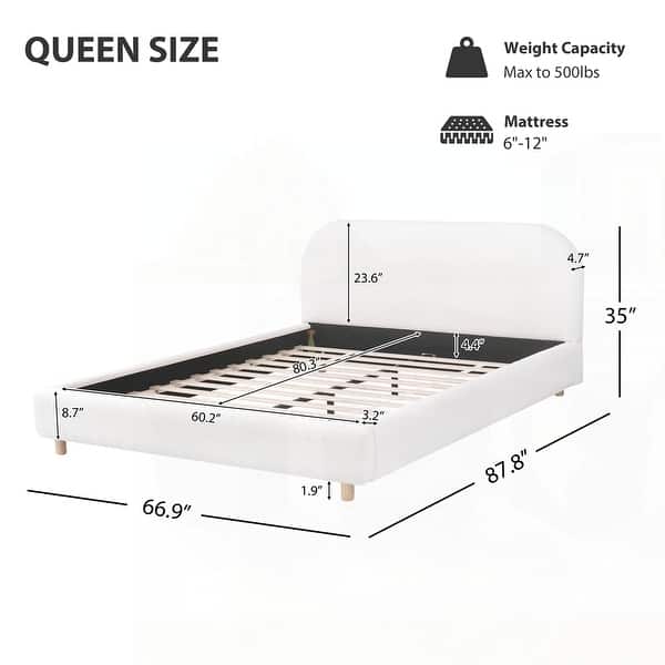 dimension image slide 10 of 11, Upholstered Platform Bed with Curve-Shaped Design Headboard