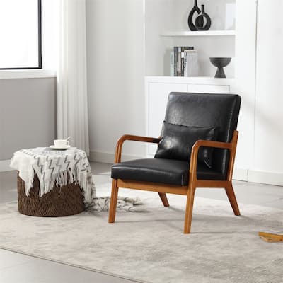 Modern Accent Chair, Solid Wood Padding Lounge Armchair with Pillow