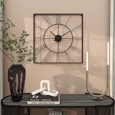 Black Iron Industrial Wall Clock 24 x 24 x 2 - 24 x 2 x 24