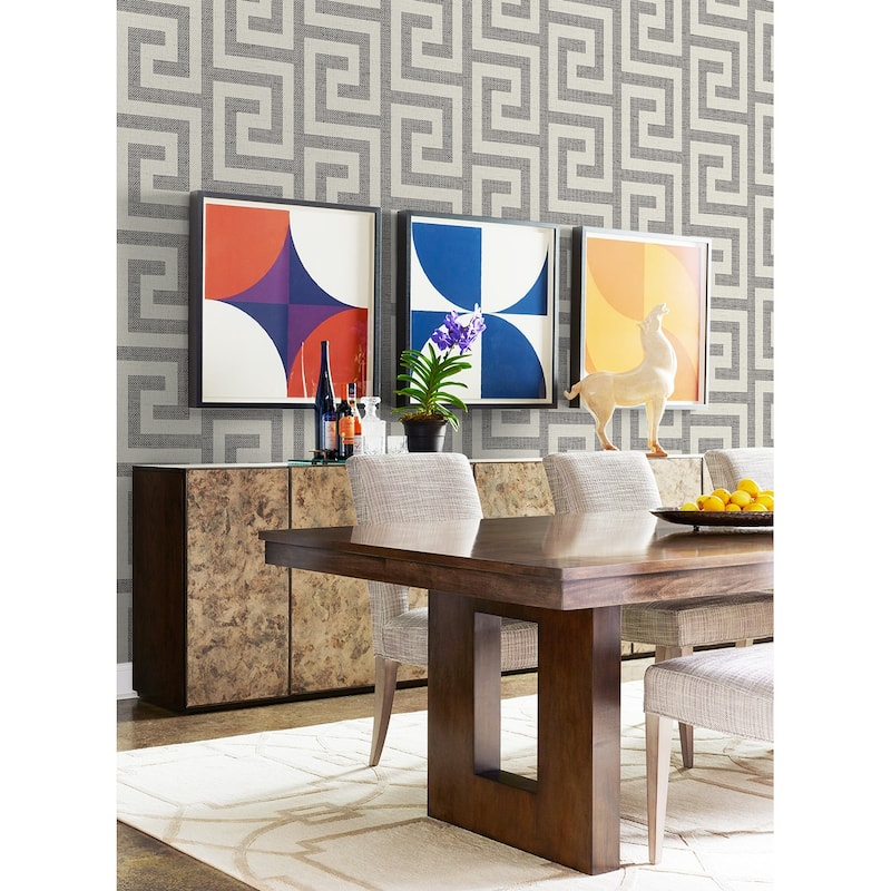 Lillian August Luna Retreat Greek Key Embossed Vinyl Unpasted Wallpaper