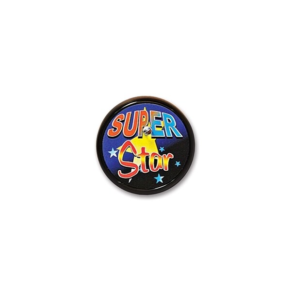 Pack of 6 Black "Super Star" Decorative Blinking Buttons 2" - N/A