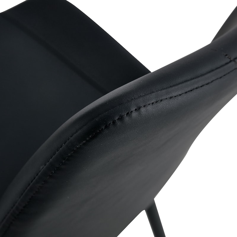 Set of 4 Black artificial leather backrest cushion dining chair, black metal legs, curved widened cushion design