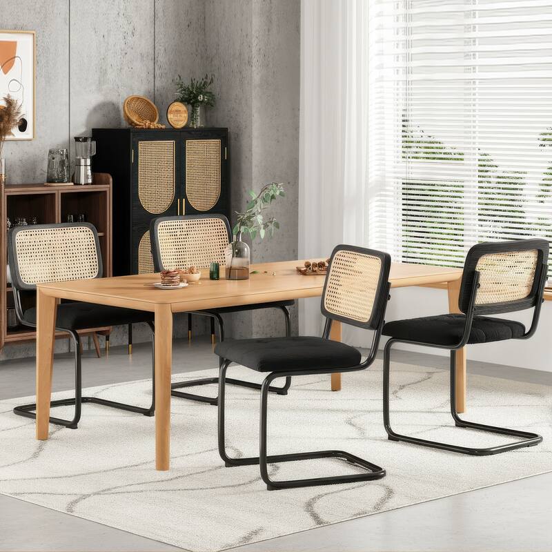 Dining Chairs Set of 2,Mid-Century Modern Chair Armless Mesh Backrest Cane Rattan Chairs for Home Dining Room