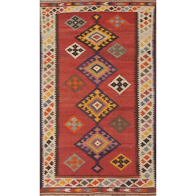 Orange Kilim Qashqai Persian Area Rug Flatweave Wool Carpet - 3'8" x 6'11"