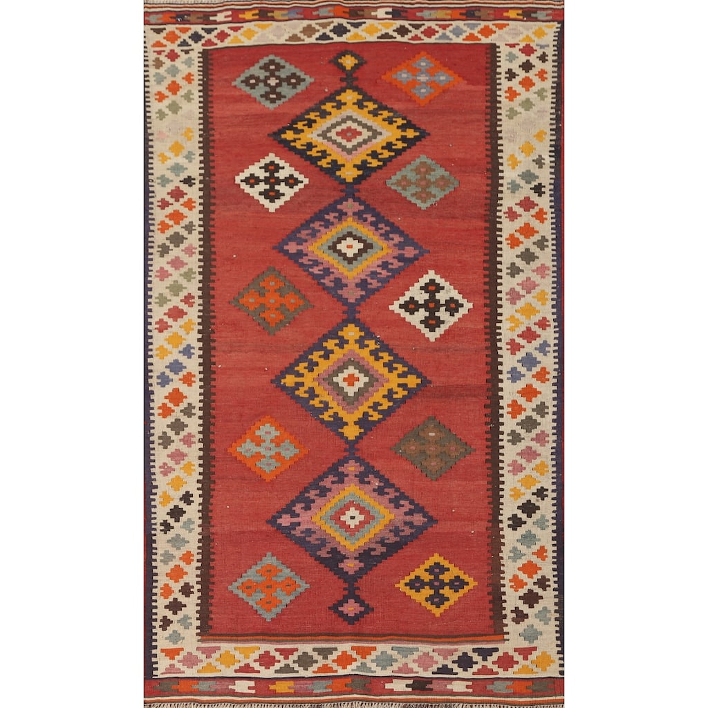 Orange Kilim Qashqai Persian Area Rug Flatweave Wool Carpet - 3'8" x 6'11"