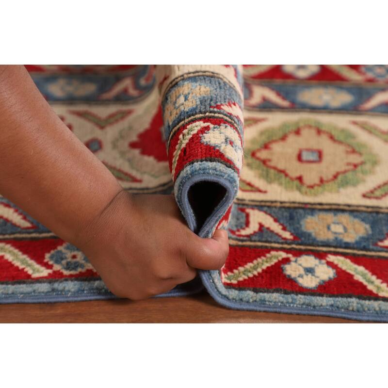 Light Blue Kazak Area Rug Living Room Hand-Knotted Wool Carpet - 6'8" x 9'9"