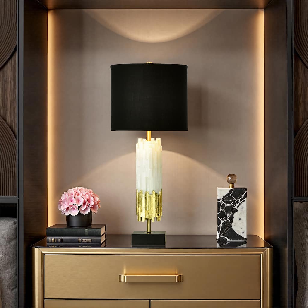 Tamara Day for Stylecraft Jasper Table Lamp - Black, White & Gold Leaf - Black Shade