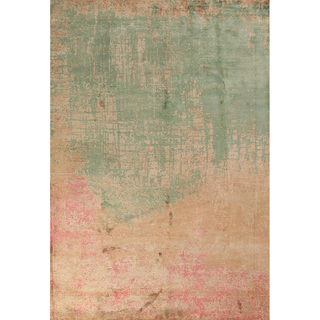 Contemporary Colorful Abstract Indian Rug Hand-Knotted Wool Carpet - 6'7" x 9'10"