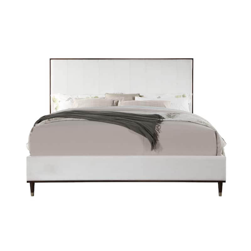 Light Gray Fabric Queen Bed with Wooden Legs - Light Gray