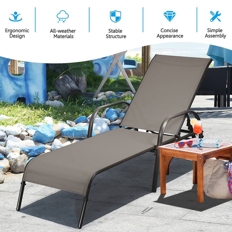 Costway Patio Lounge Chair Chaise Adjustable Reclining Armrest
