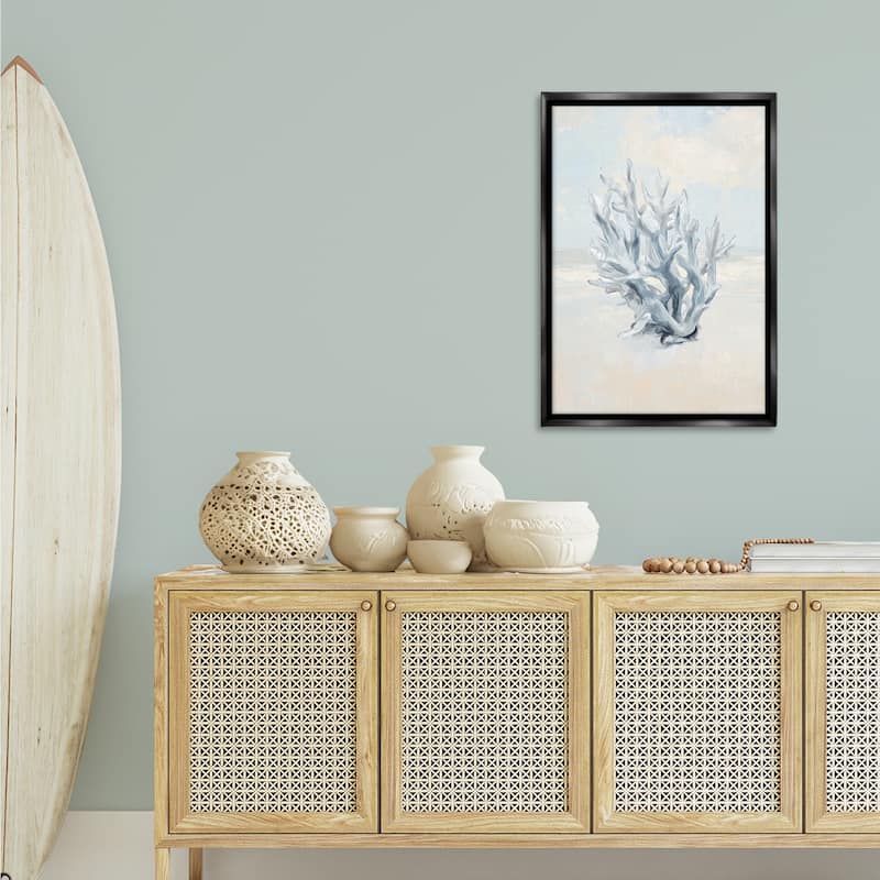 Stupell Soft Minimal Coral Branch Framed Floater Canvas Wall Art Design By Ramona Murdock