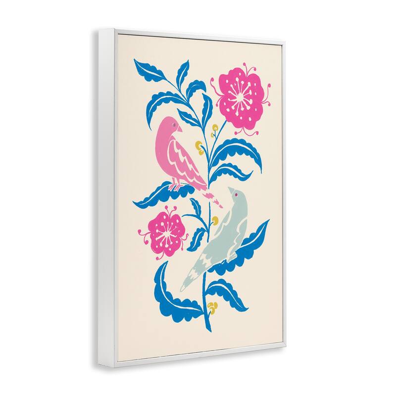 Stupell Minimal Bird Couple on Leaves Framed Giclee Art Design By Hannah Moren