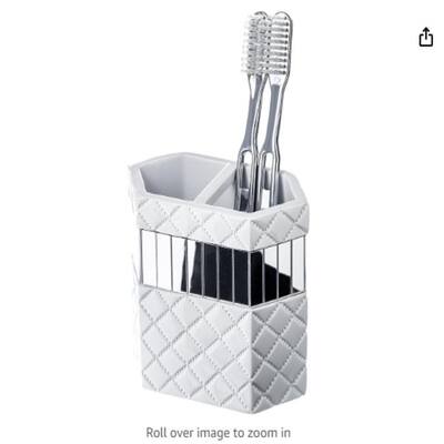 Creative Scents Quilted Mirror White Toothbrush Holder Organizer
