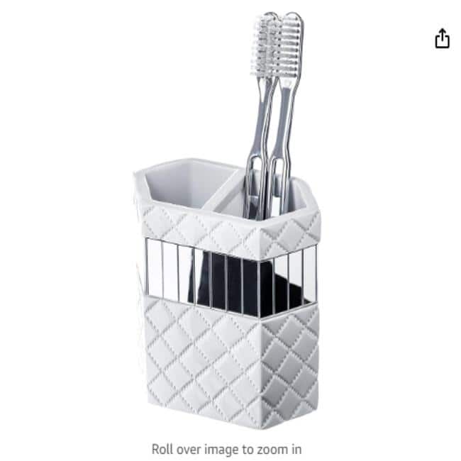 Creative Scents Quilted Mirror White Toothbrush Holder Organizer