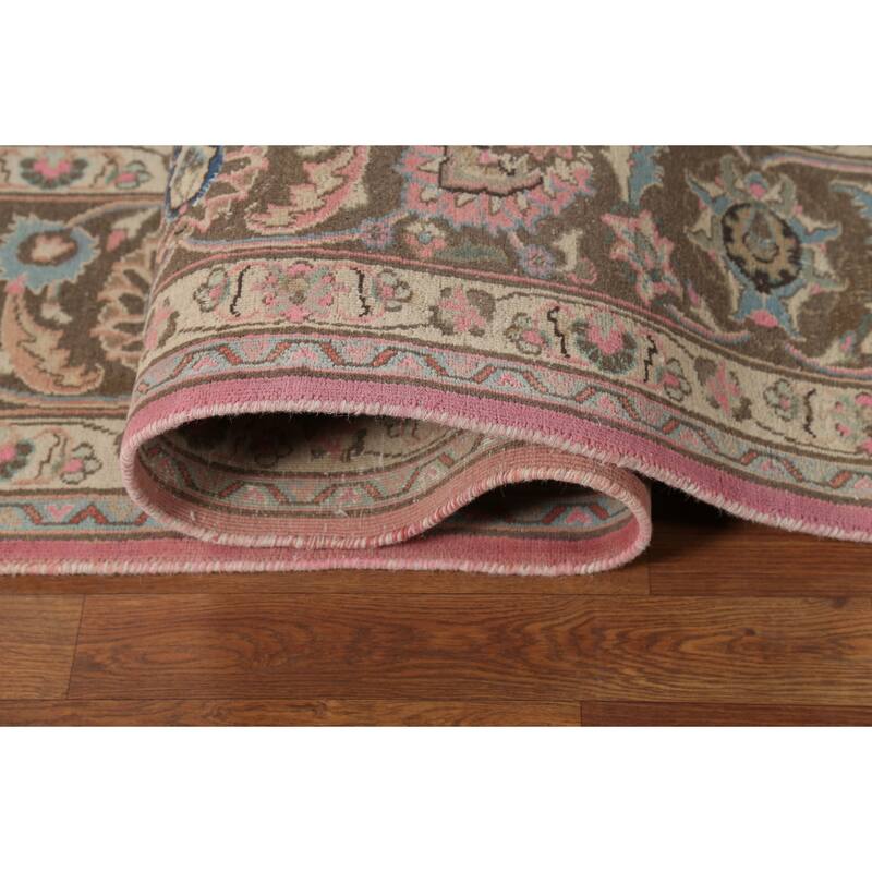 Traditional Pink Mashad Persian Vintage Rug Handmade Wool Carpet - 9'8"x 12'3"