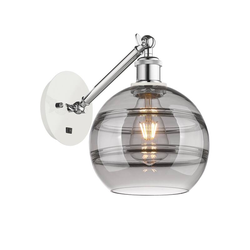 Innovations Lighting 317-1W-10-8 Rochester Sconce Rochester 10" Tall - White Polished Chrome / Smoked
