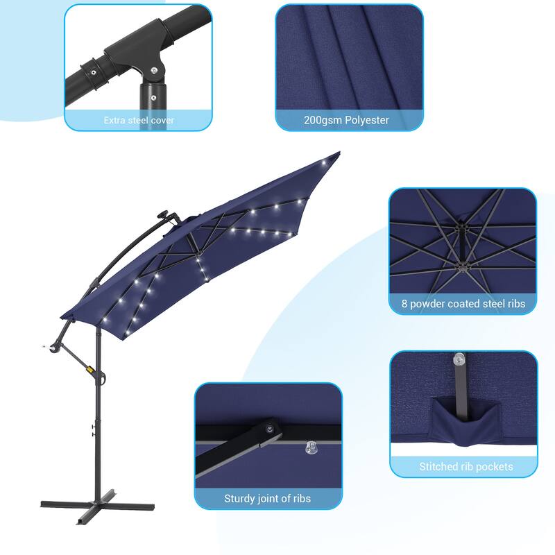 LIVOOSUN 8.2Ft LED Patio Umbrella,Outdoor Offset Market Umbrellas