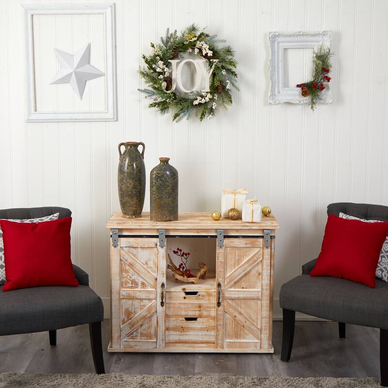 Pine Cones and Berries "Joy" Artificial Christmas Wreath, 24-Inch, Unlit