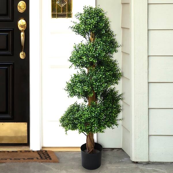Pure Garden Indoor/Outdoor Artificial Boxwood Topiary Tree - 48 In. Potted Spiral Garden Bush 154193TPS - The Home Depot