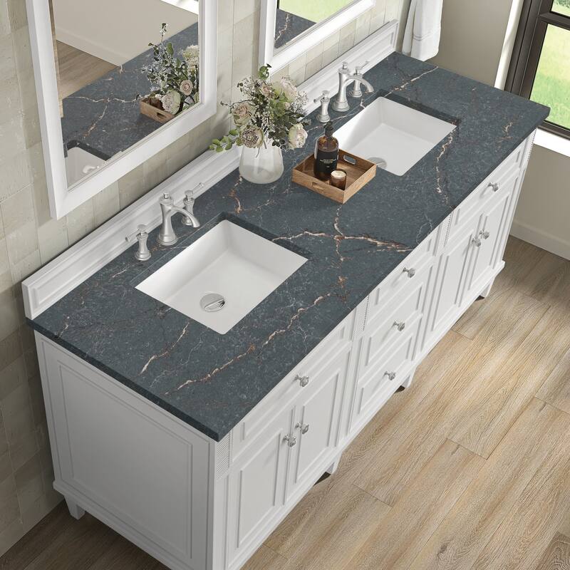 James Martin Vanities Lorelai 72" Double Vanity, Bright White - Parisien Bleu