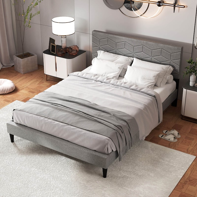 Costway Twin/Full/Queen Size Bed Frame with Linen Fabric Upholstered