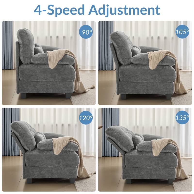 93" 3+1 Seater Sofa with Ottoman, Adjustable 4-Position Backrest, Soft Chenille Upholstery and 3 Pillows for Living Room