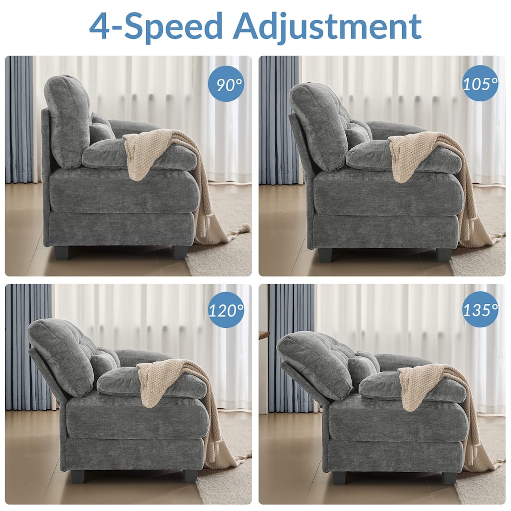 Sectional Sofa with Ottoman, Chenille Fabric Sofa with 4-Position Adjustable Backrest & 3 Pillows, Comfy Upholstered 3 Seat Sofa