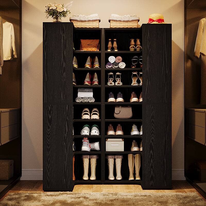 40 Pairs Tall Shoe Cabinet, 9 Tiers White Wooden Shoe Storage Rack for Closet, Entryway