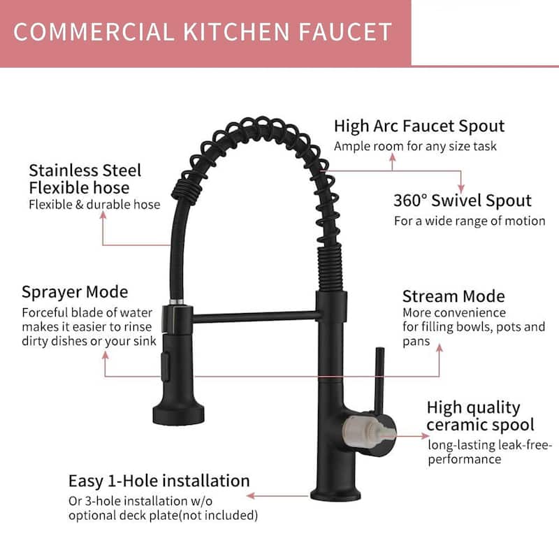 Commercial Kitchen Sink Faucet With Pull Down Sprayer Kitchen Faucets Single Handle Spring High Arc Mixer Faucets With Valve