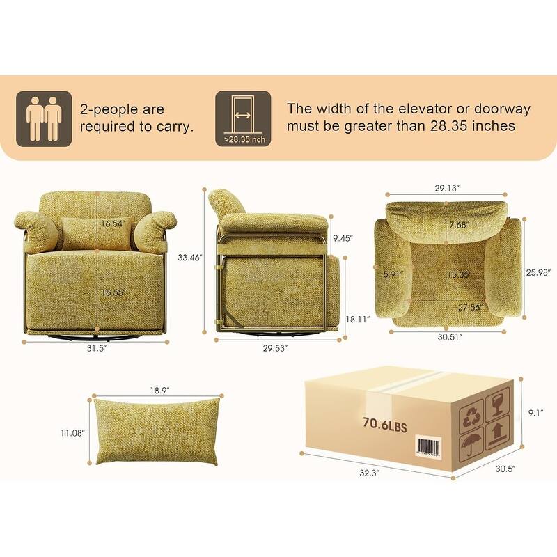 360 Degree Square Swivel Accent Sofa Chair with Gold Metal Legs